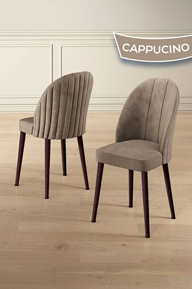 Enya Serisi 80x132 Açılabilir Barok Ahşap Desen Masa Takımı ve 6 Cappucino Sandalye